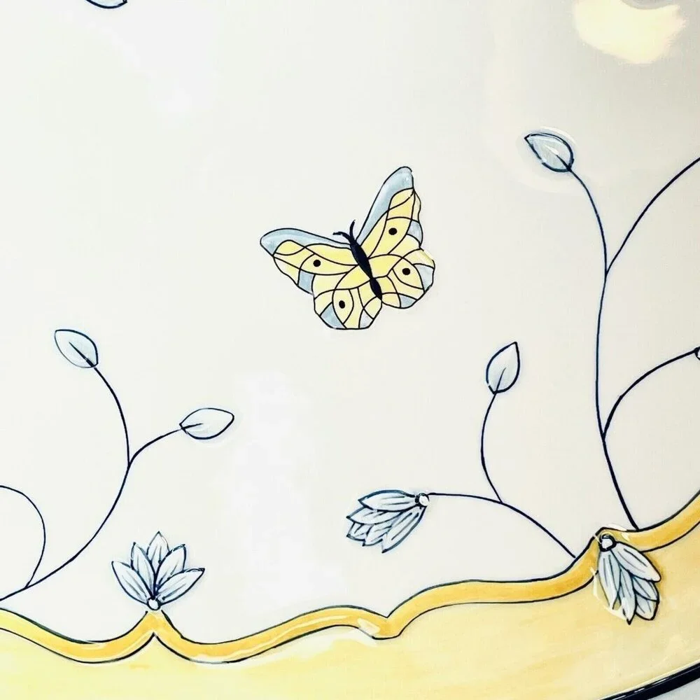 XL Fitz & Floyd Porcelain Oval Platter Embossed Mirabelle Pattern Blue Yellow - Picture 10 of 12